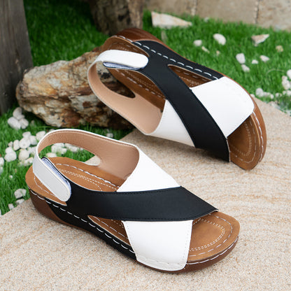 Summer Wedge Sandals with Colorblock Cross-Strap Design