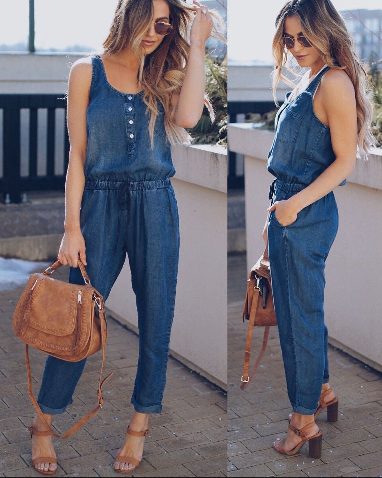 Casual Waist Vest Denim Jumpsuit