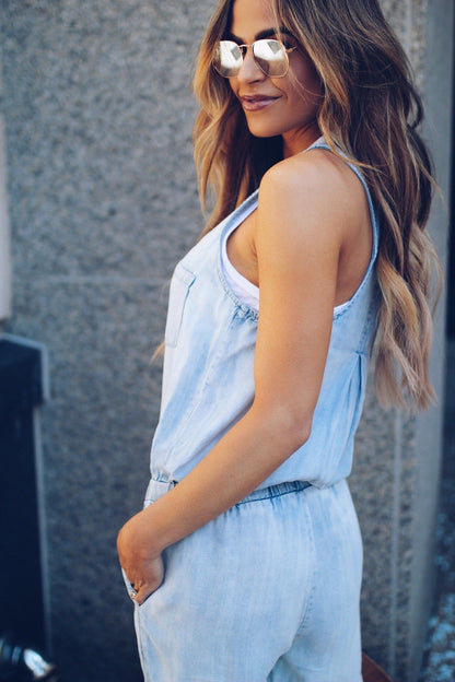 Casual Waist Vest Denim Jumpsuit