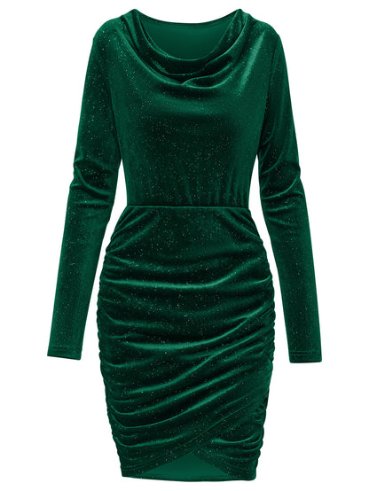 Women's Velvet Swing Collar Long-Sleeve Dress