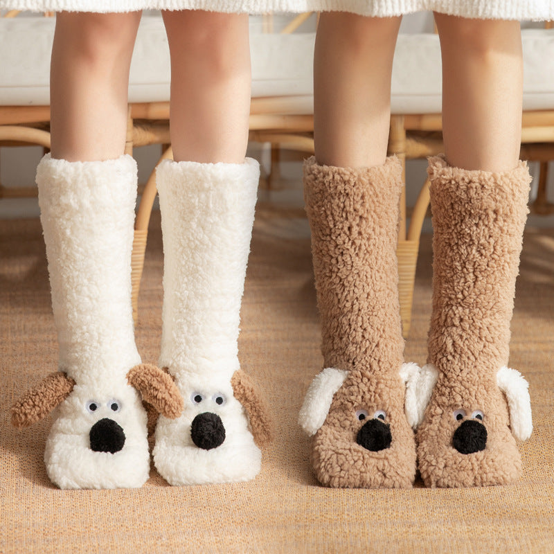 Cartoon Dog Plush Winter Socks For Women