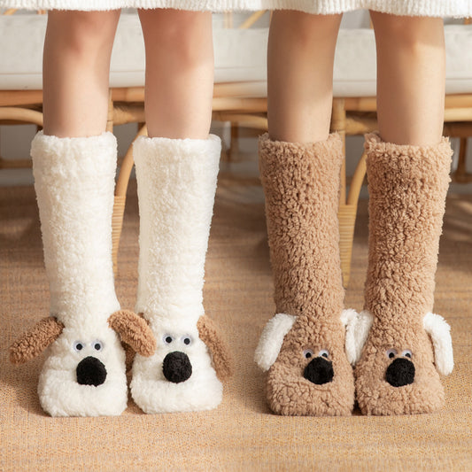 Cartoon Dog Plush Winter Socks For Women