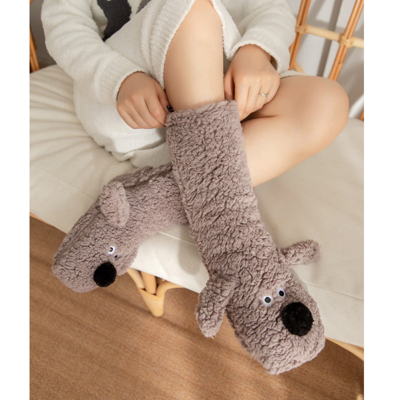 Cartoon Dog Plush Winter Socks For Women