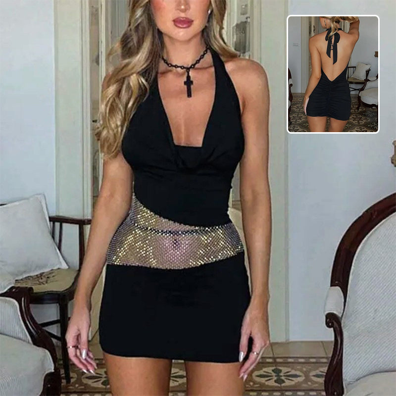 Sequin Mesh Halter Mini Dress