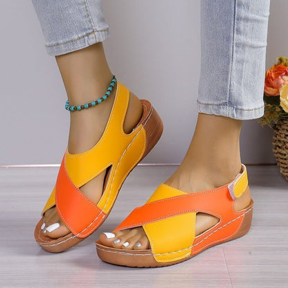 Summer Wedge Sandals with Colorblock Cross-Strap Design