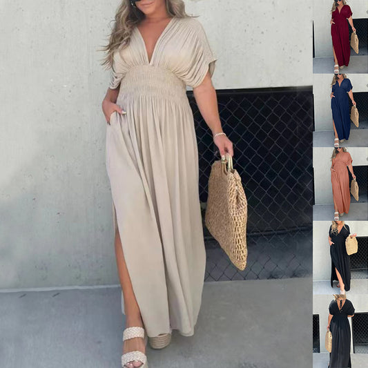 Batwing V-Neck Slit Maxi Dress