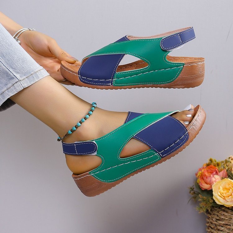 Summer Wedge Sandals with Colorblock Cross-Strap Design