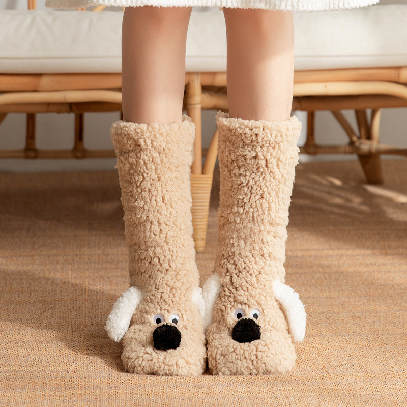 Cartoon Dog Plush Winter Socks For Women