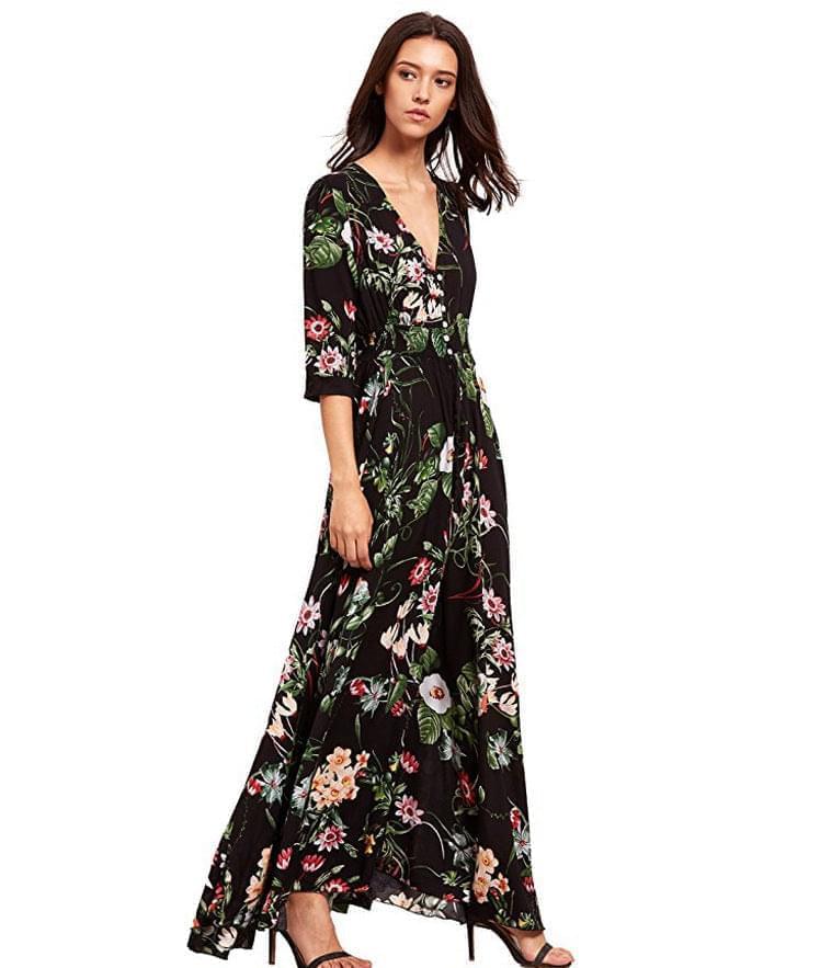 Button Floral Beach Bohemian Maxi Dresses - Fabric of Cultures