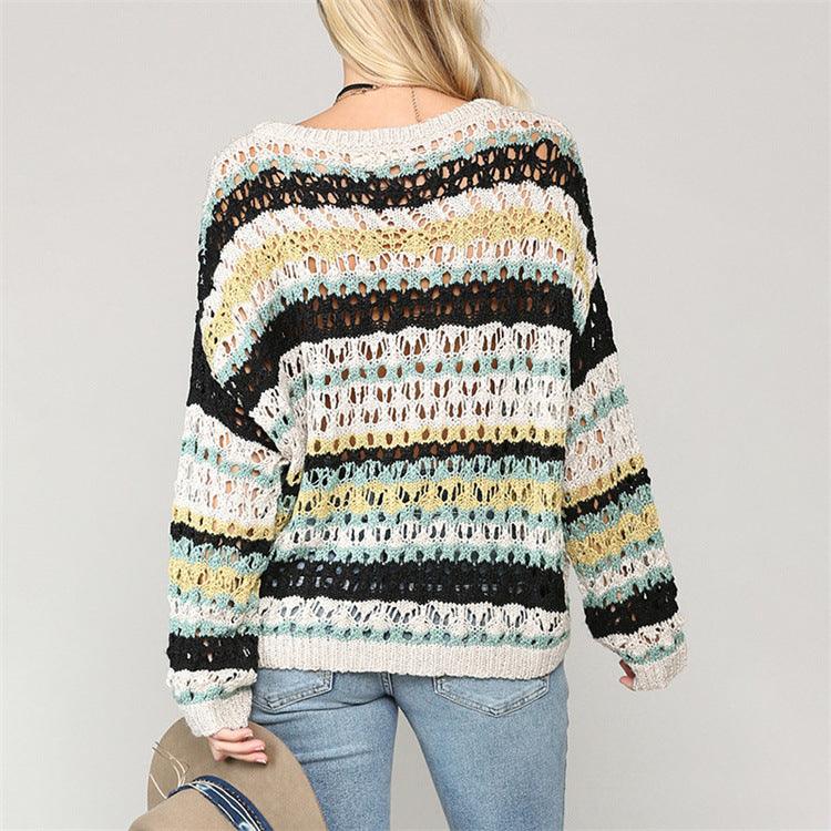 Hollow Knitted Round Neck Sweater - Fabric of Cultures