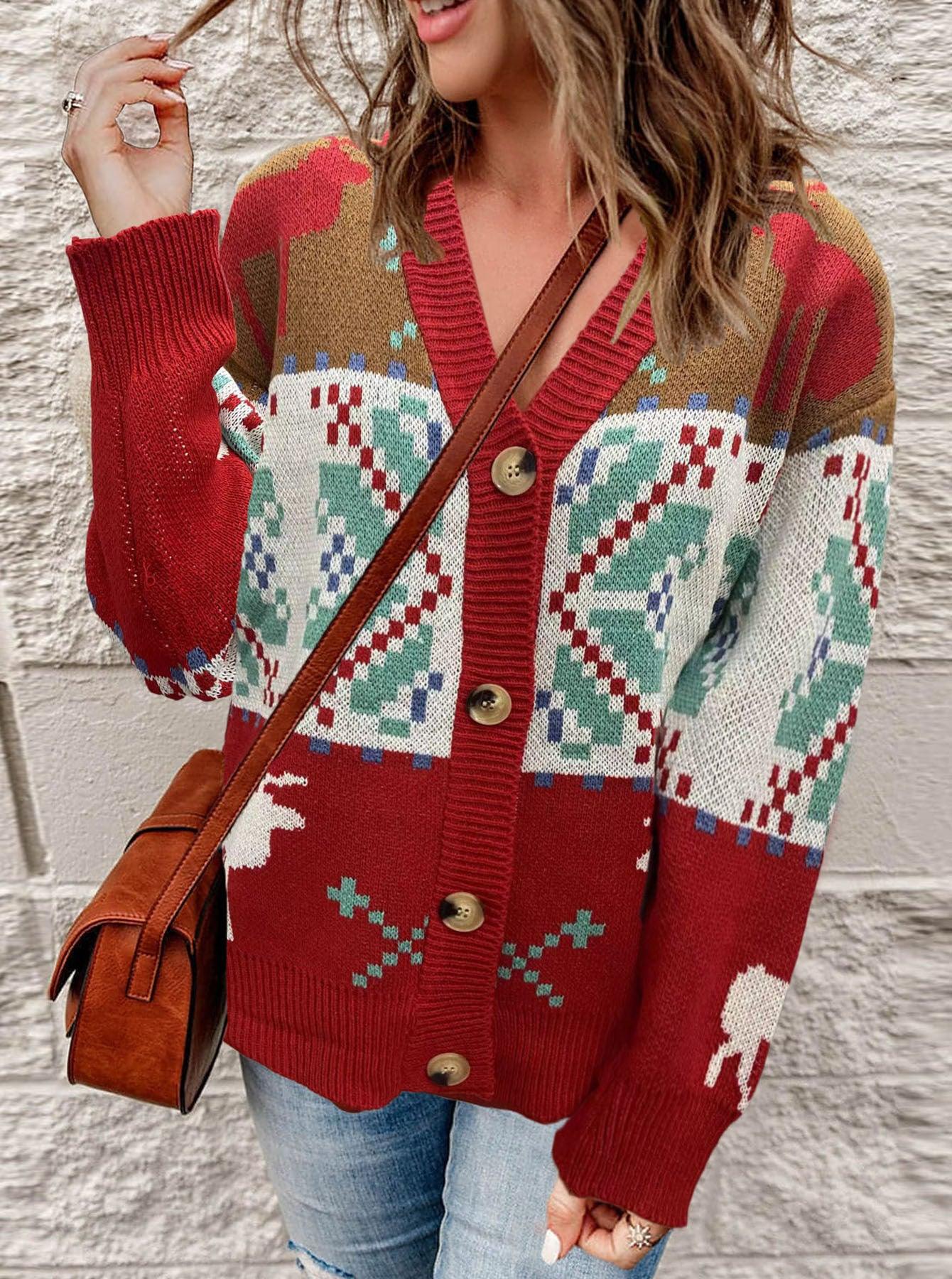 Knitted Cardigan Christmas Sweater Coat - Fabric of Cultures