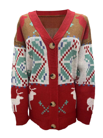 Knitted Cardigan Christmas Sweater Coat - Fabric of Cultures