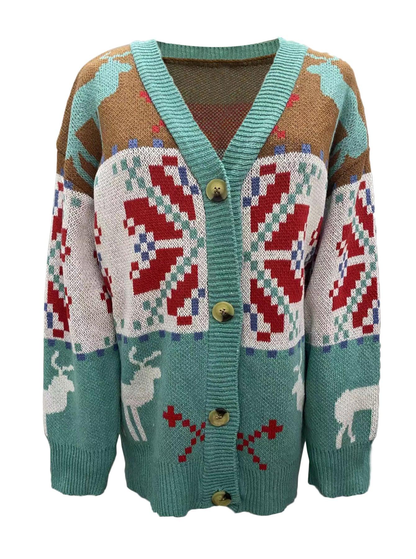 Knitted Cardigan Christmas Sweater Coat - Fabric of Cultures