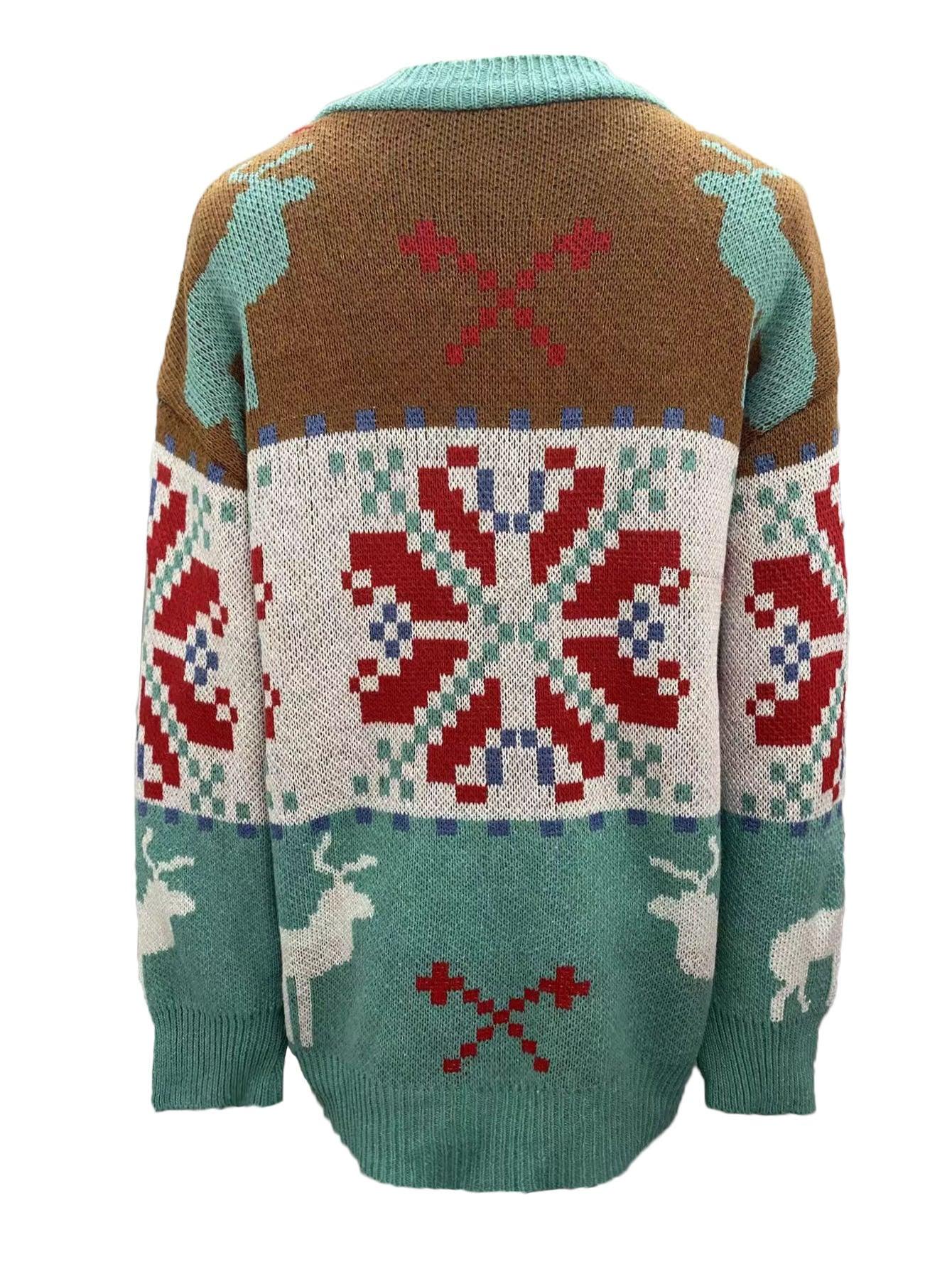 Knitted Cardigan Christmas Sweater Coat - Fabric of Cultures