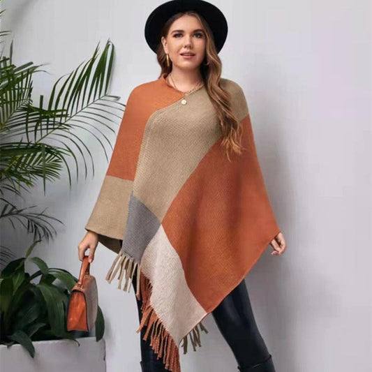 V-neck Tassel Rainbow Cape Sweater - Fabric of Cultures