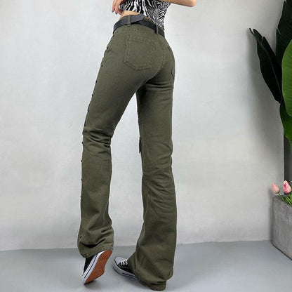 High Street Fried Street Straight Pants Cargo Pants Jeans - Fabric of Cultures