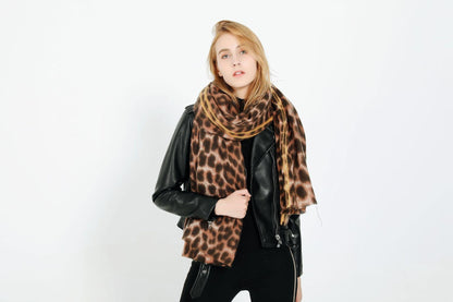 Leopard-print cashmere women's scarf shawl - Fabric of Cultures