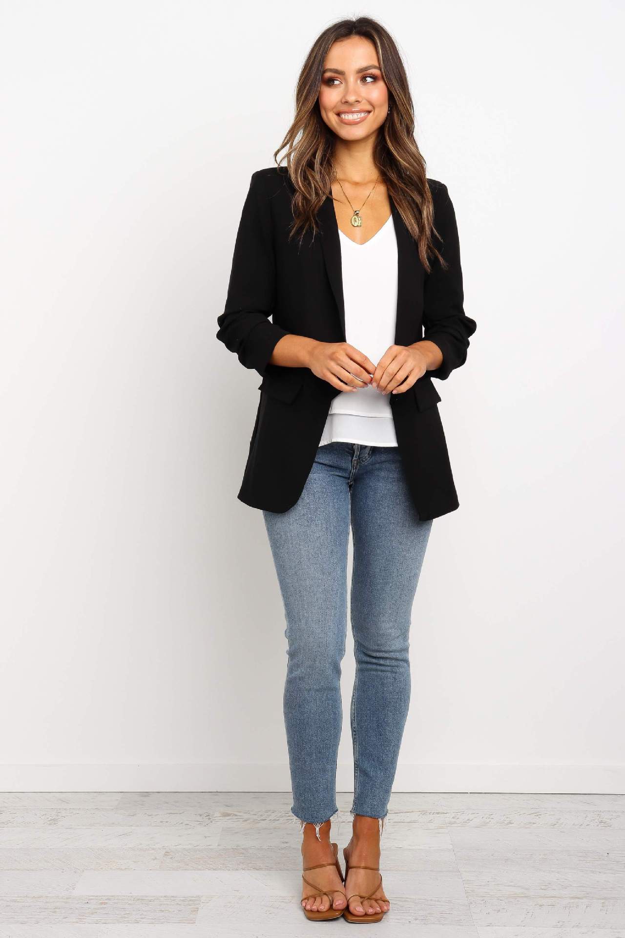 Long sleeve lapel small blazer - Fabric of Cultures