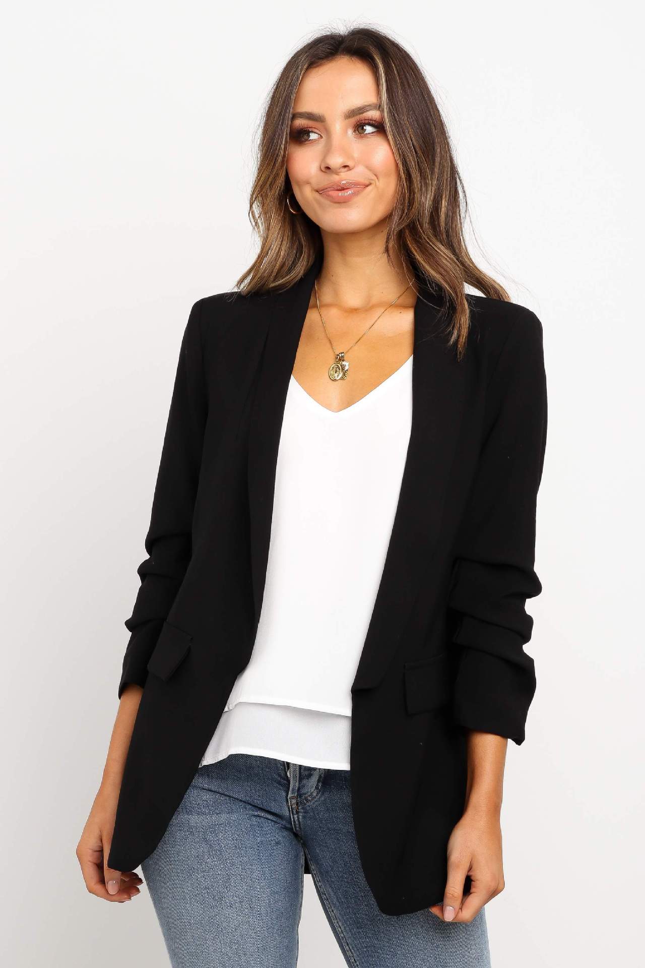 Long sleeve lapel small blazer - Fabric of Cultures