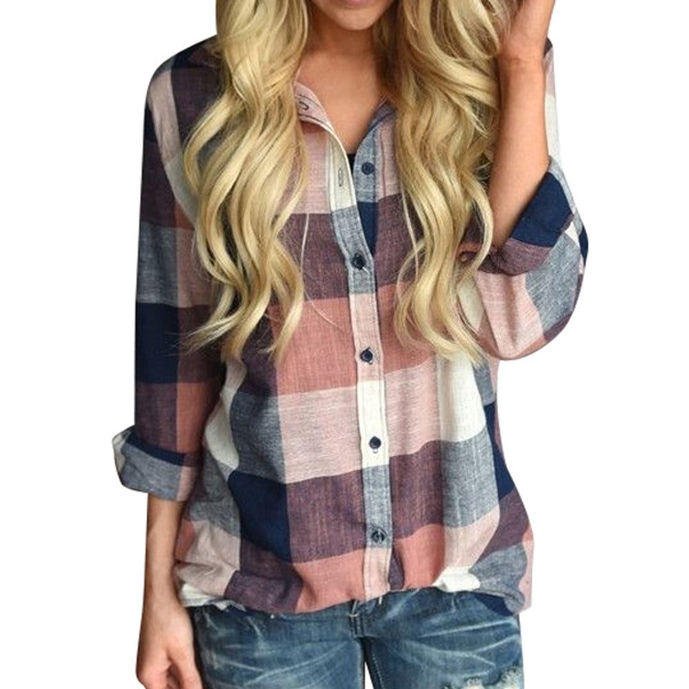 Long-sleeved checked blouse - Fabric of Cultures