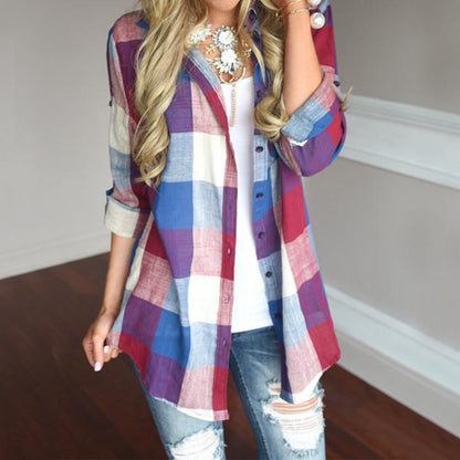 Long-sleeved checked blouse - Fabric of Cultures