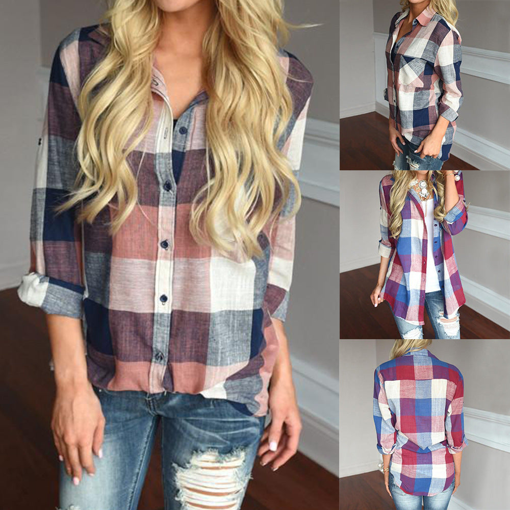 Long-sleeved checked blouse - Fabric of Cultures