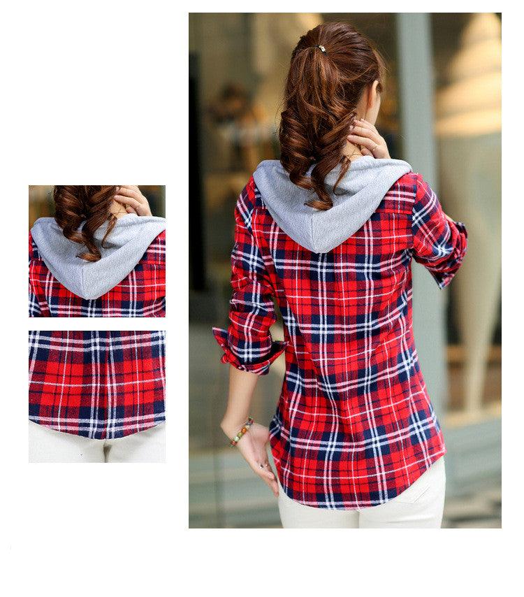 Long-sleeved Plaid Hooded Shirt - Fabric of Cultures