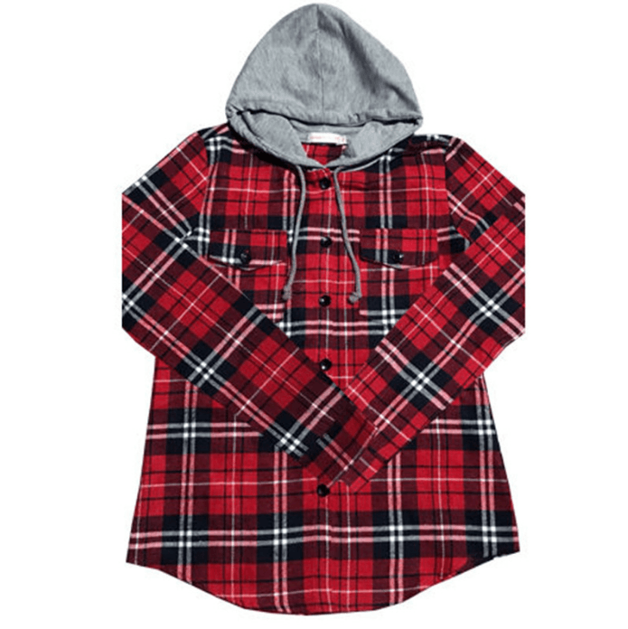 Long-sleeved Plaid Hooded Shirt - Fabric of Cultures