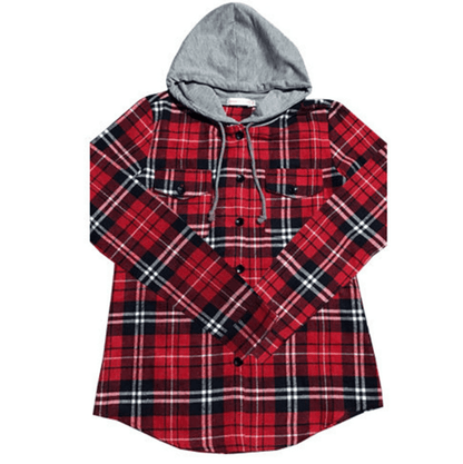 Long-sleeved Plaid Hooded Shirt - Fabric of Cultures