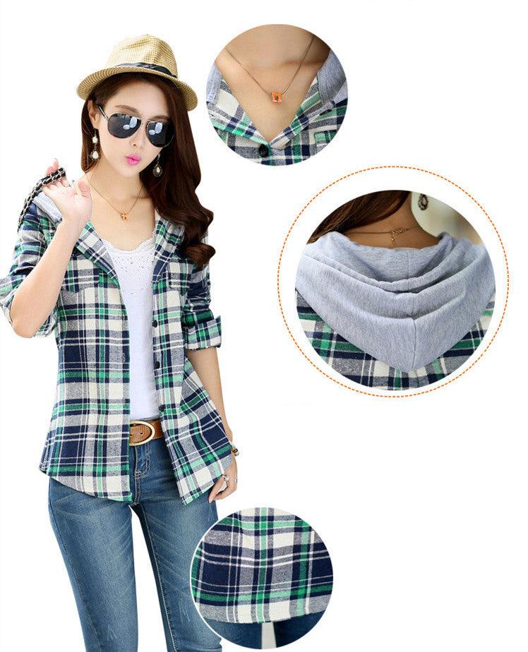 Long-sleeved Plaid Hooded Shirt - Fabric of Cultures