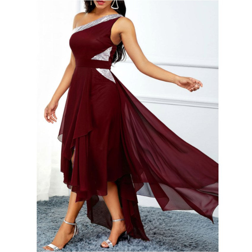 One-shoulder Asymmetrical Hem Fashion Dress - Fabric of Cultures