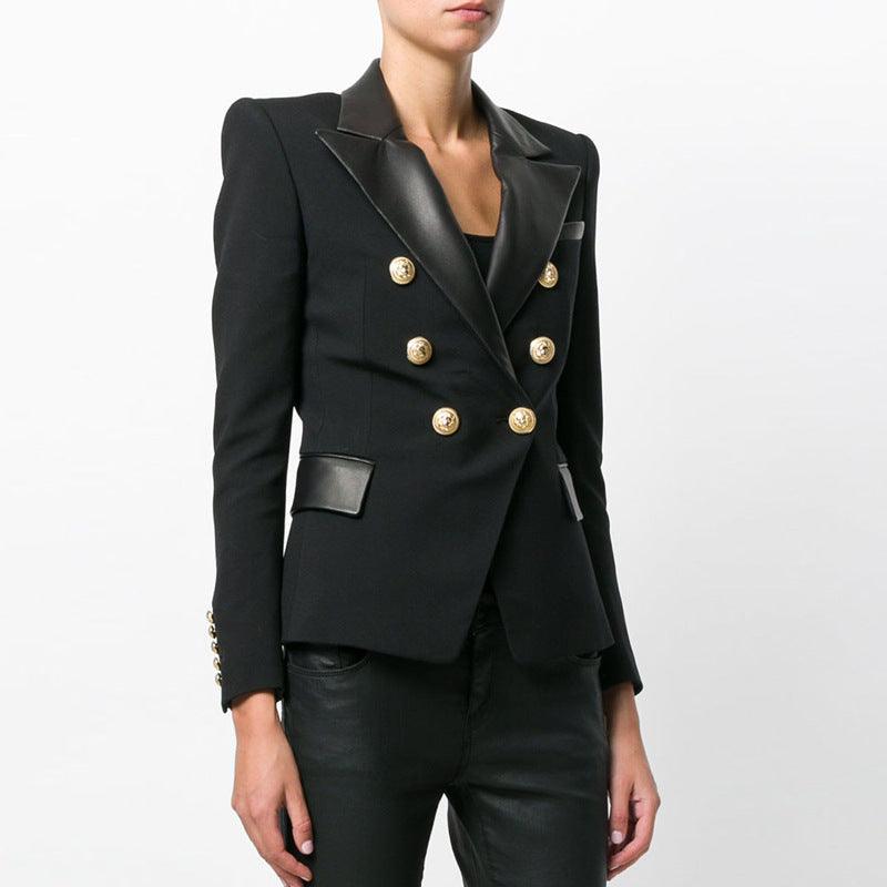 PU leather stitching suit jacket - Fabric of Cultures