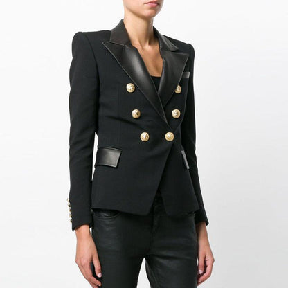 PU leather stitching suit jacket - Fabric of Cultures