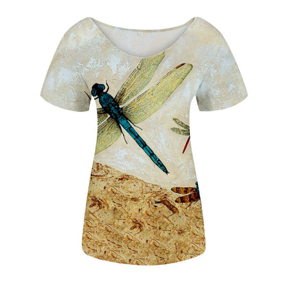 Tie-dye Printed T-shirt Women's V-neck Short-Sleeved T-shirt - Fabric of Cultures