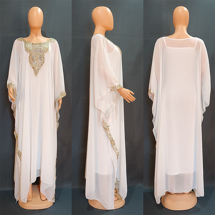 Women's Dress Embroidered Lace Muslim Robe - Fabric of Cultures