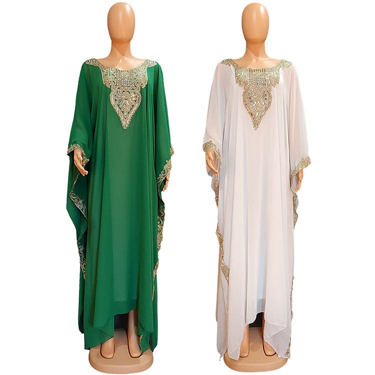 Women's Dress Embroidered Lace Muslim Robe - Fabric of Cultures