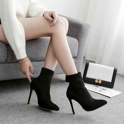 Wool Stiletto High Heel Booties - Fabric of Cultures