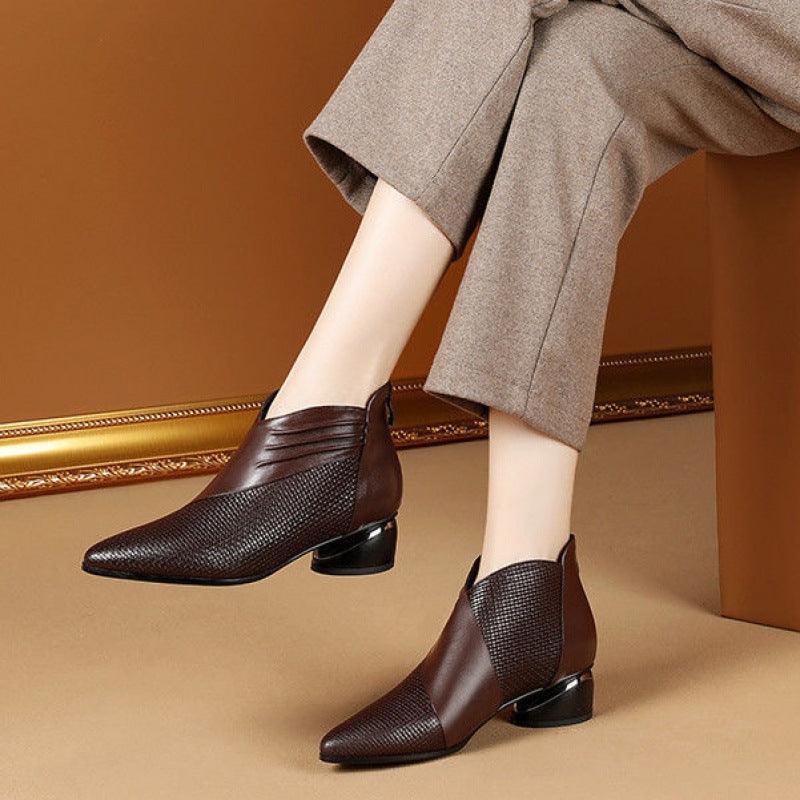 Zip Ankle Thick Heel Boots - Fabric of Cultures